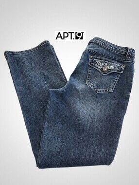 APT.9 Embroidered Back Pocket Baby Bootleg Jeans - 14